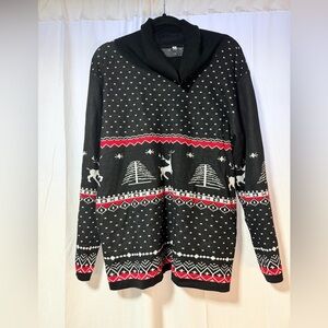 Black and Red Men's Sweater with Reindeer Pattern